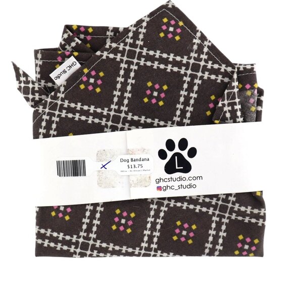 GHC Studio Plaid Dog Bandana L Brown Pet Accessory Handmade Stylish Fashion NWT - Picture 3 of 4